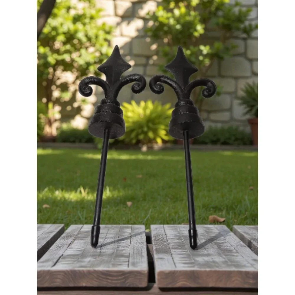 Garden Hose Guides Stakes Fleur de Lys Cast Iron Lot of 2 NOS - Picture 1 of 11